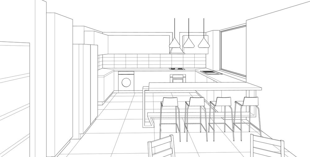Interior,Kitchen,Living,Room,3d,Illustration İzmir mutfak ve oturma odası iç mekan tasarımı