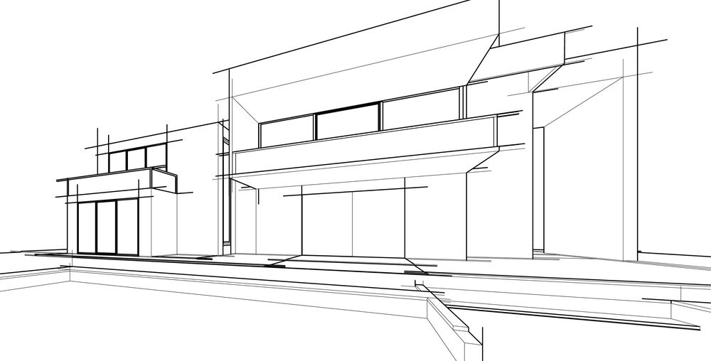 Architectural,Sketch,Of,A,House Konut mimarisi taslak tasarımı